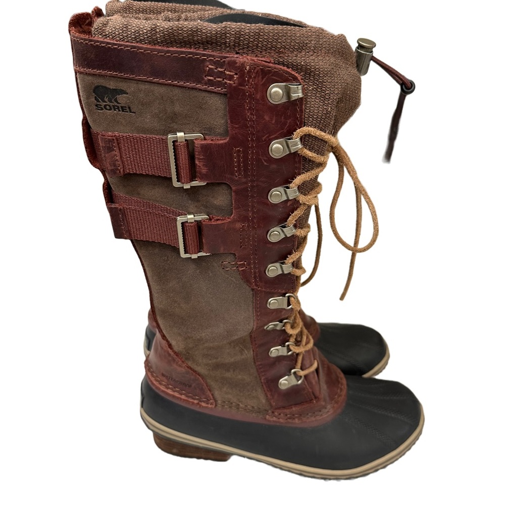 Sorel Conquest Carly II Tall Brown Leather Waterproof Snow Boots